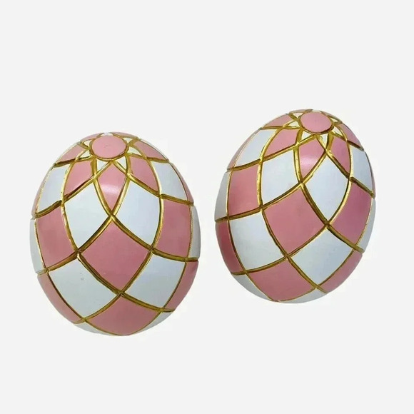 Pink Gold Trim Checkered Harley Quinn Vibes Easter Egg Shape Decor - Picture 2 of 4
